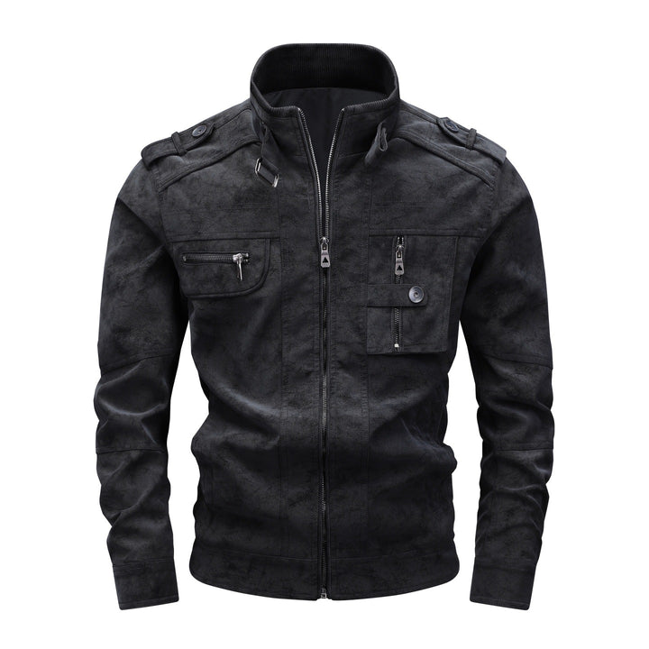 Herren Utility-Fliegerjacke in Wildlederoptik mit Stehkragen, Epauletten und Mehrfach-Taschen Drune
