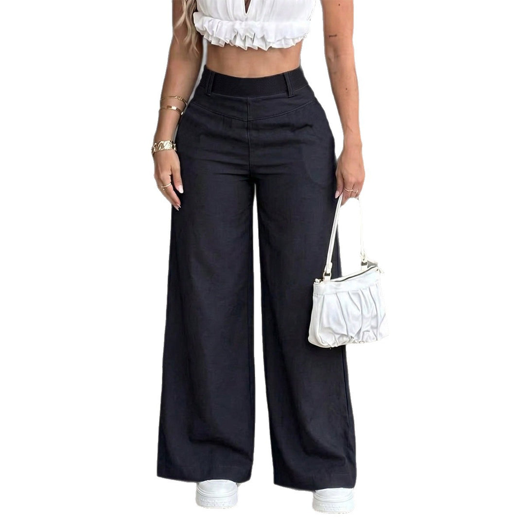 Damen nan hochtaillierte Wide-Leg-Hose mit Elastikbund und seitlichen Eingrifftaschen Drune