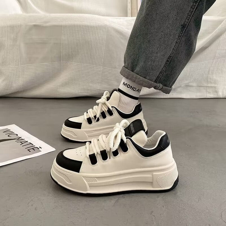 Damen modische Sneakers mit durchgehendem Plateau und elastischen Schnürsenkeln Drune