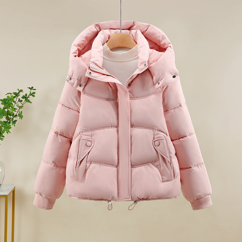 Damen moderne Pufferjacke mit abnehmbarer Kapuze und praktischen Taschen Drune