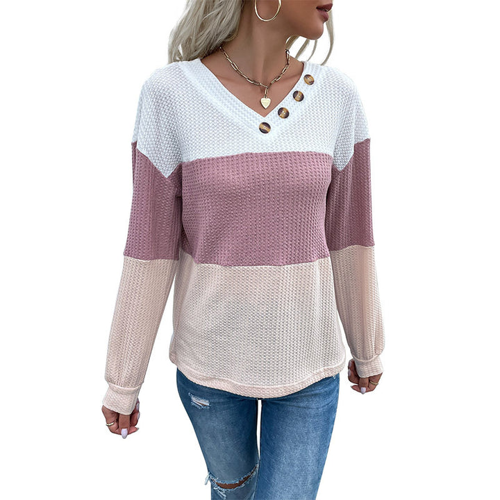 Damen Elegantes Langarm Oberteil mit Knopfdetails Drune