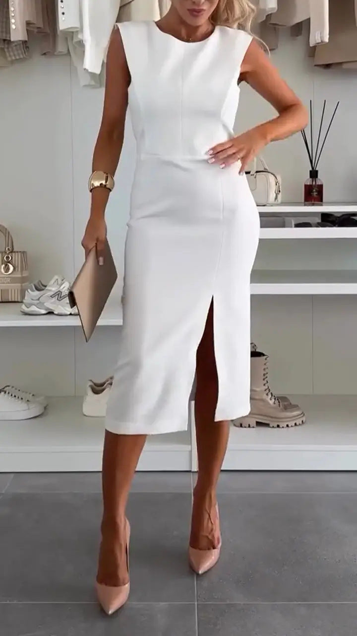 Damen Etuikleid mit asymmetrischem Ausschnitt und elegantem Schlitz Drune