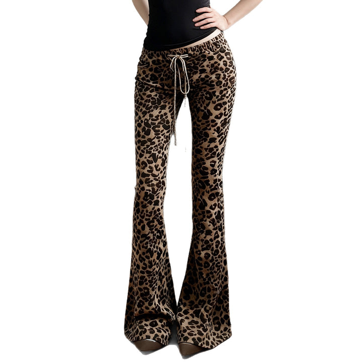 Damen Leoparden-Print Schlaghose mit Kordelzug und Komfortbund Drune
