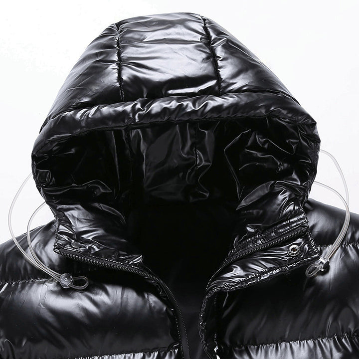 Herren glänzende gesteppte Thermo-Kapuzenjacke mit Metallic-Finish und wärmender Isolierung Drune