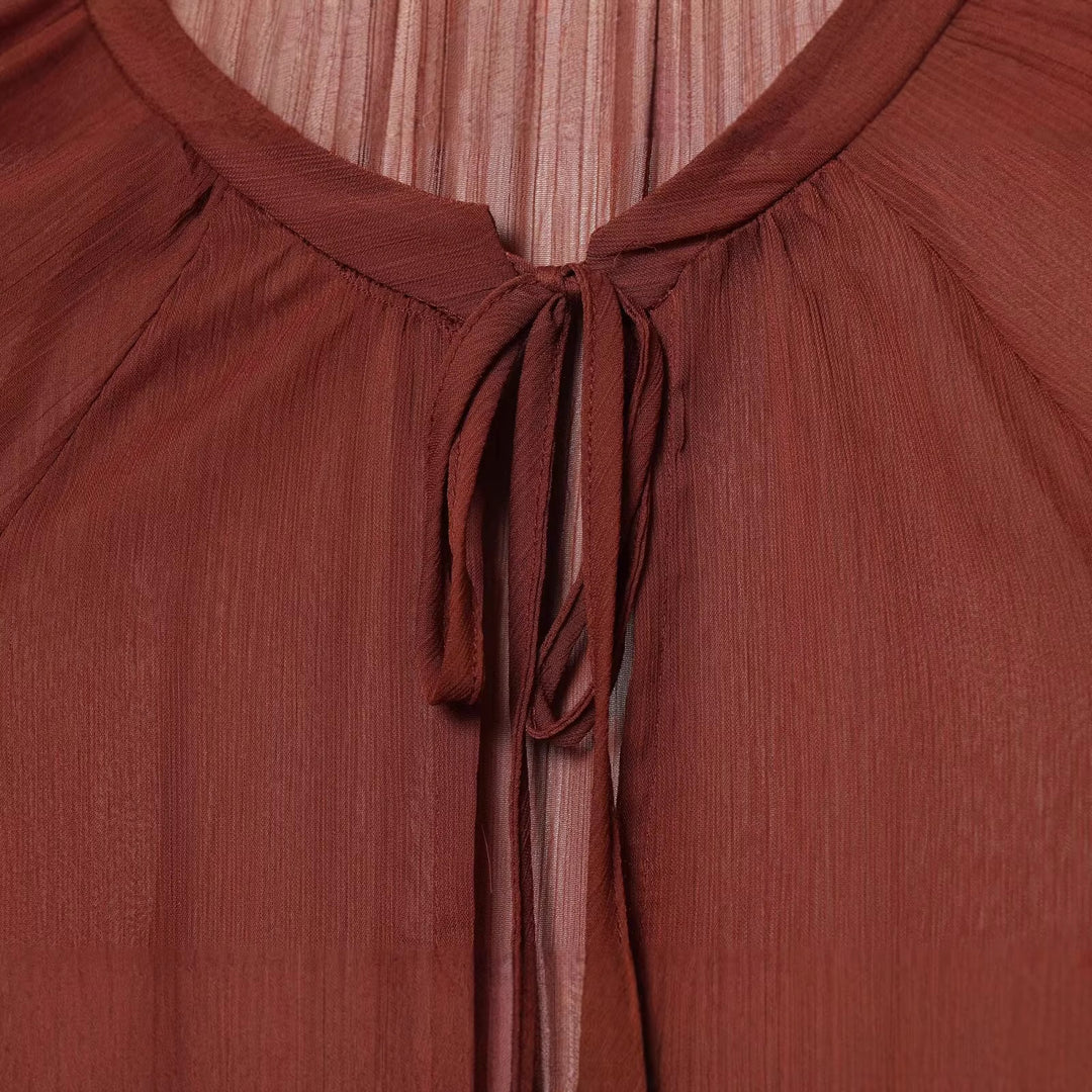 Damen Fließendes Chiffon-Minikleid mit Rüschenärmeln und Schluppe Drune