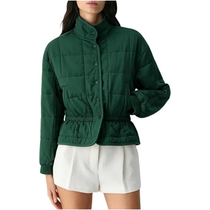 Damen Kurz geschnittene Steppjacke mit Stehkragen und Taillengummi Drune