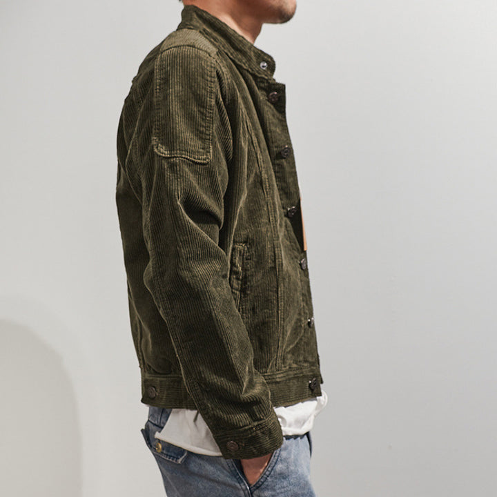 Herren Modische Kordjacke mit Stehkragen Drune