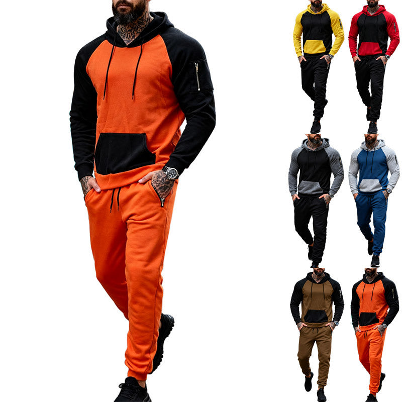 Herren nan zweiteiliges Kapuzen-Sweatset mit Raglanärmeln, Ärmel-Zip-Tasche und tapered Jogginghose Drune