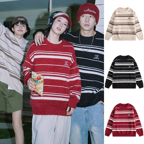 Damen Moderner Strickpullover mit Streifenmuster Drune