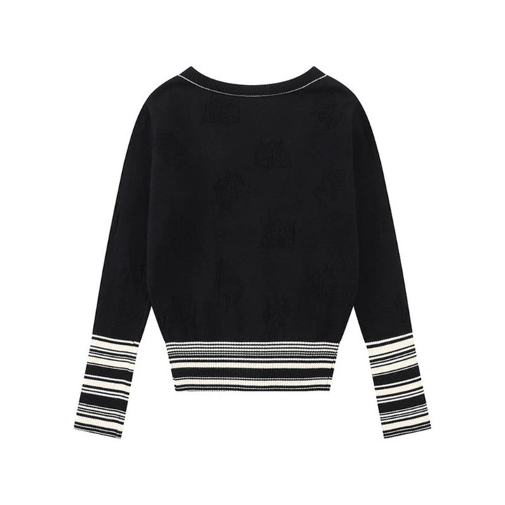 Damen Strickjacke mit V‑Ausschnitt, feinem Jacquardmuster und kontrastierenden Bündchen Drune