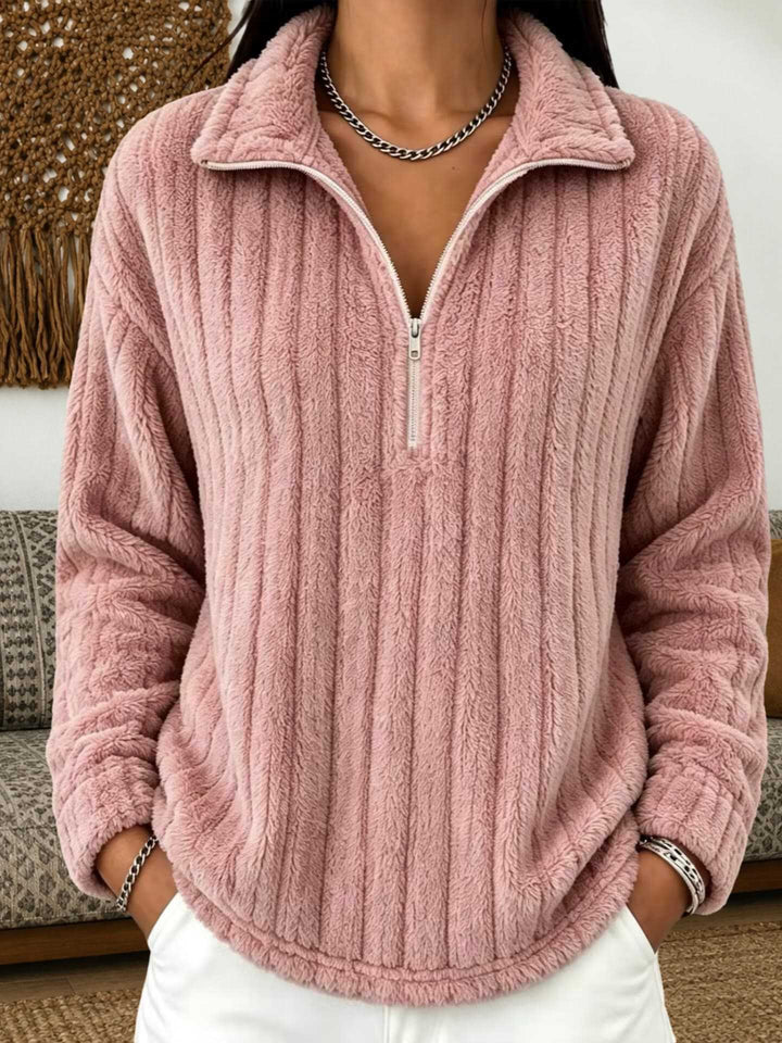Damen Kuscheliger Plüsch-Halfzip-Pullover mit Stehkragen Drune