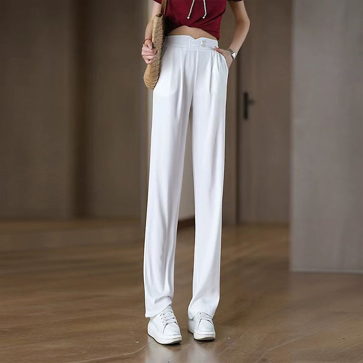 Damen Elegante und luftige Stoffhose mit hohem Bund Drune
