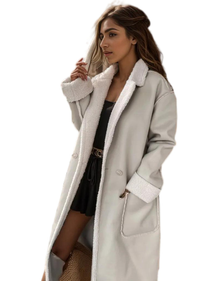 Damen hochwertiger Oversized-Mantel mit weichem Teddyfutter Drune