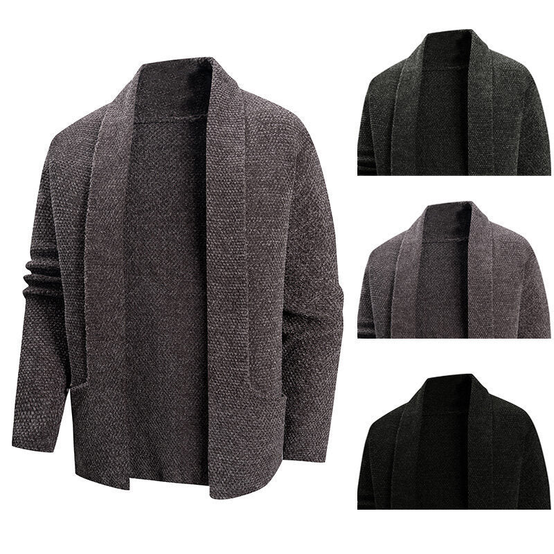 Herren modische Strickjacke mit offenem Kragen und praktischen Taschen Drune