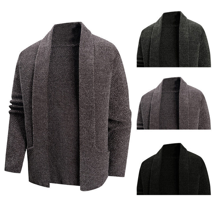 Herren modische Strickjacke mit offenem Kragen und praktischen Taschen Drune