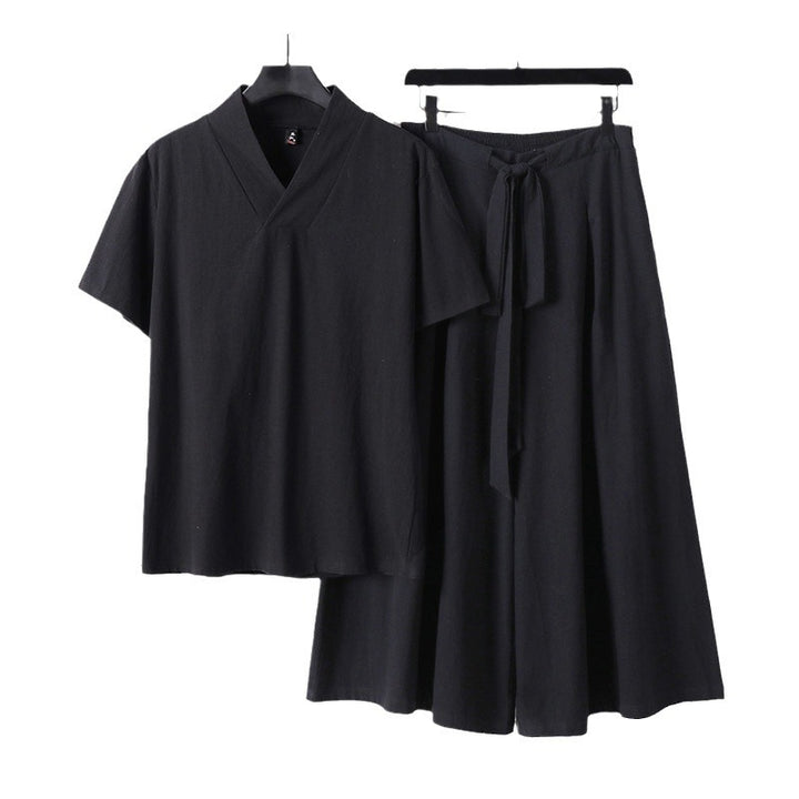 Damen Leichtes Loungewear-Set mit V-Ausschnitt-Shirt und weit schwingendem Midirock mit Kordelzug Drune