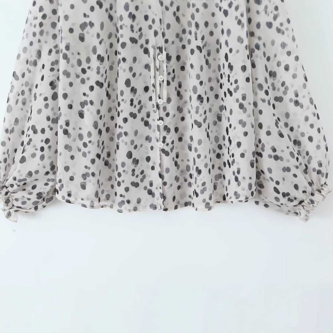 Damen elegante Bluse mit halbem Kragen und luftigen Ärmeln Drune