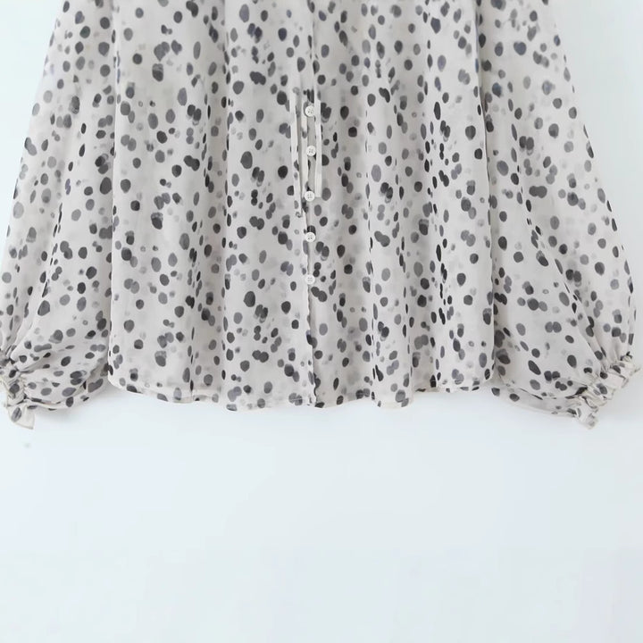 Damen elegante Bluse mit halbem Kragen und luftigen Ärmeln Drune