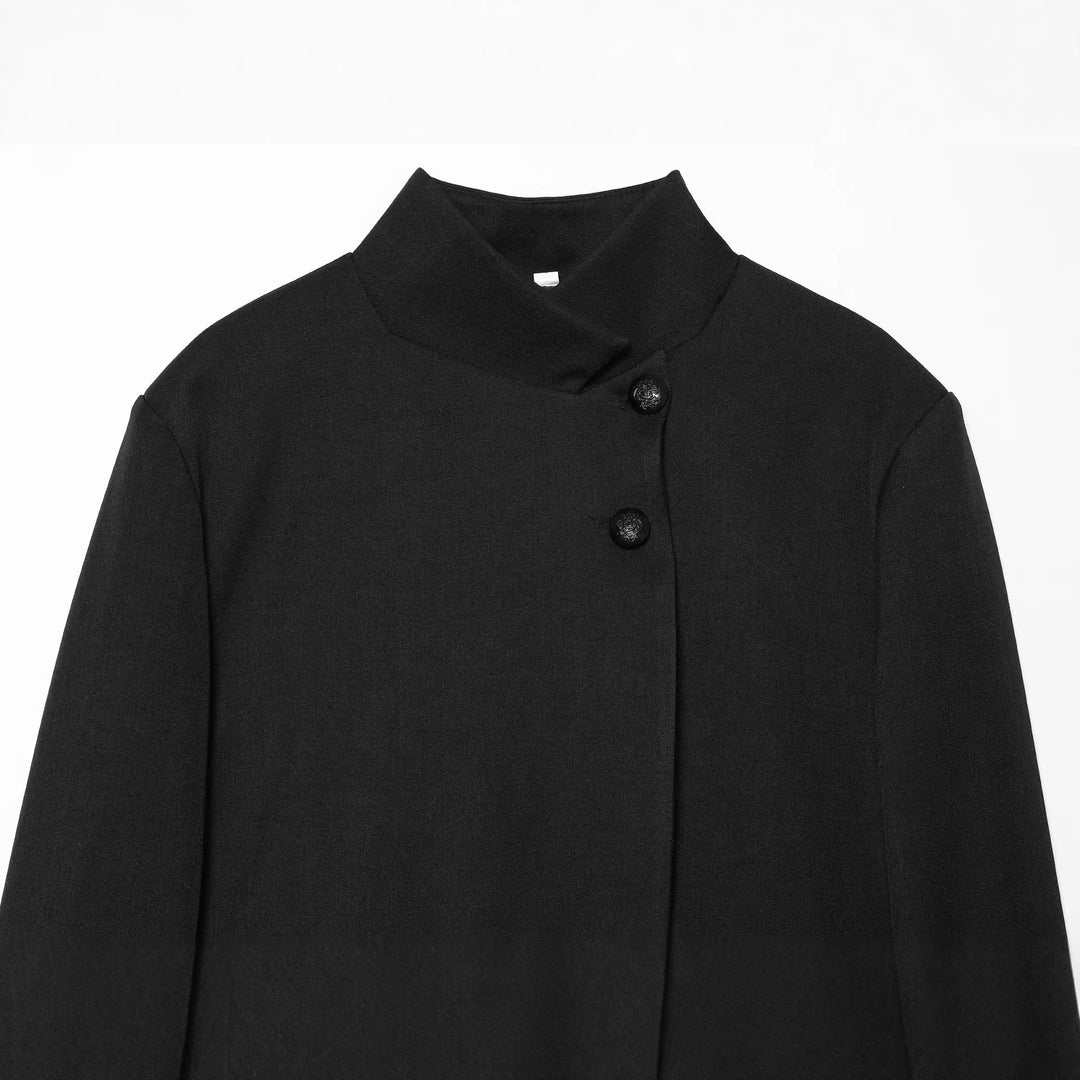 Damen Kurz geschnittener Blazer mit Stehkragen, asymmetrischem Verschluss und Paspeltaschen Drune