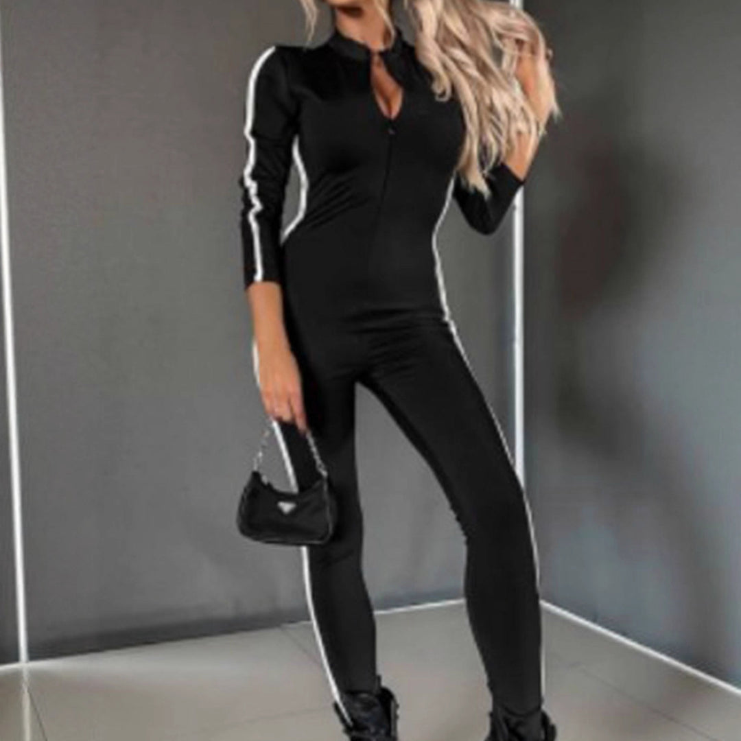 Damen Langarm-Jumpsuit mit hohem Kragen und nahtlosem Design Drune