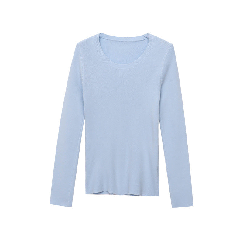 Damen figurbetontes Rippenshirt mit Rundhalsausschnitt und langem Arm Drune