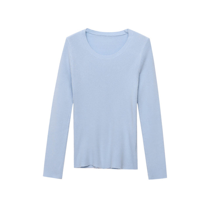 Damen figurbetontes Rippenshirt mit Rundhalsausschnitt und langem Arm Drune