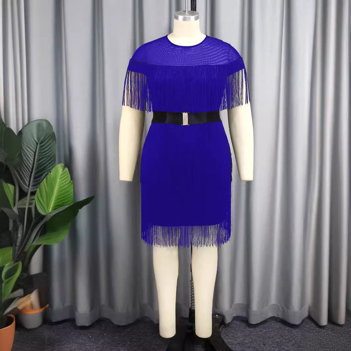 Damen Fransen Kleid mit elegantem Taillengürtel Drune