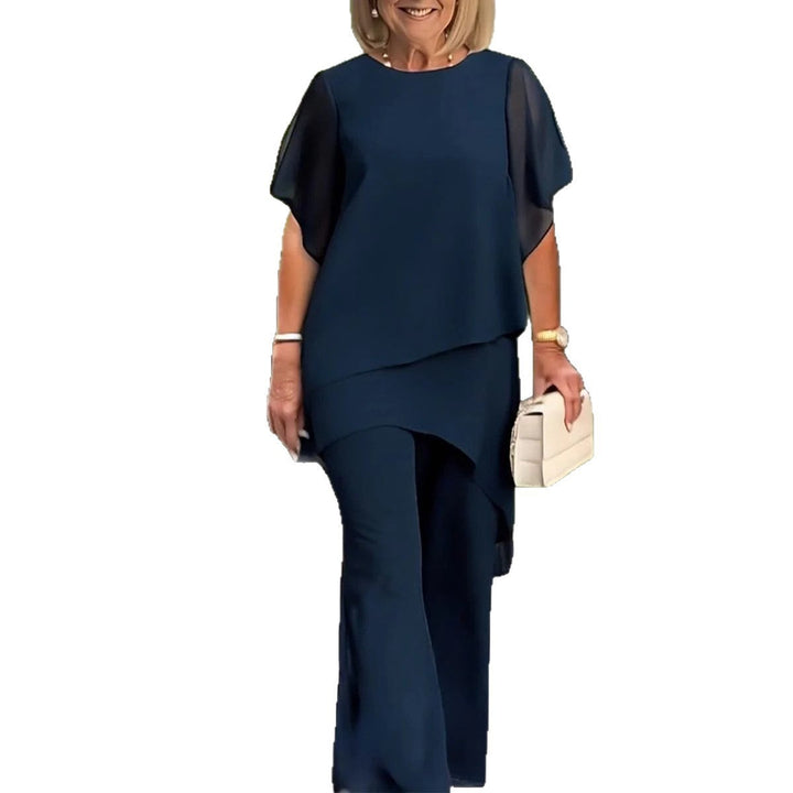 Damen elegantes Ensemble aus fließendem Oberteil und weitem Hose Drune