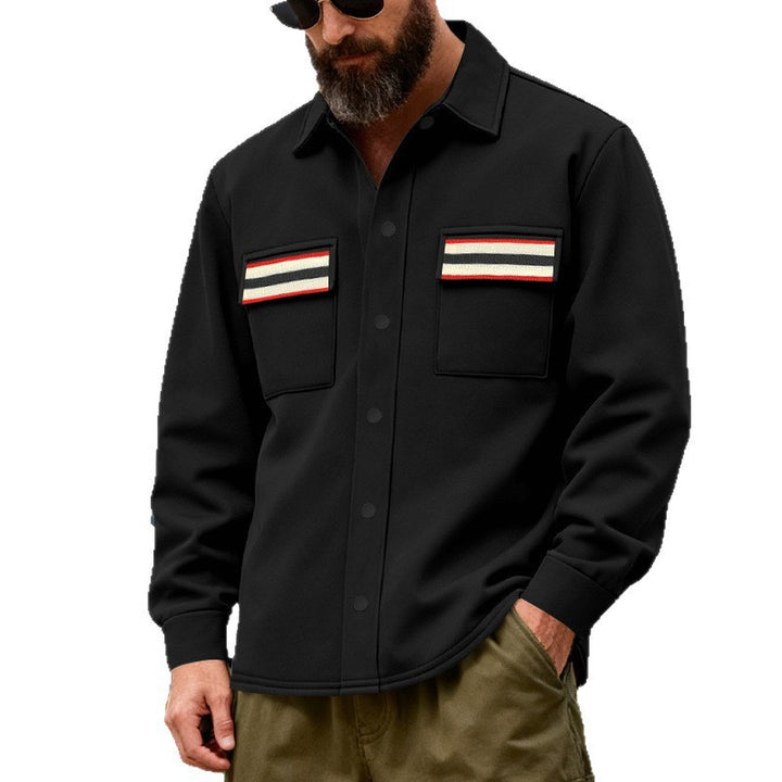 Herren Overshirt-Jacke aus schwerem Baumwollmix mit Brusttaschen und Kontraststreifen Drune
