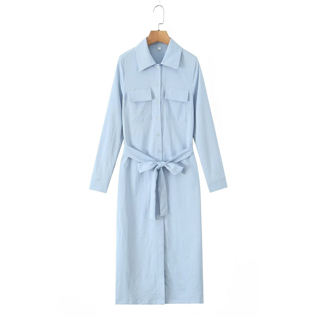 Damen Hemdblusenkleid mit praktischen Brusttaschen und taillierter Gürtel Drune