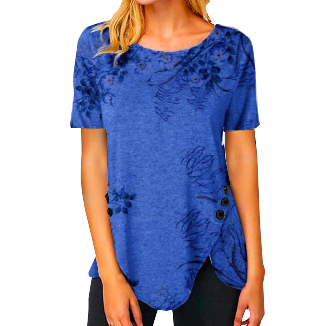 Damen lässiges T-Shirt mit dekorativem Floraldesign und asymmetrischem Saum Drune