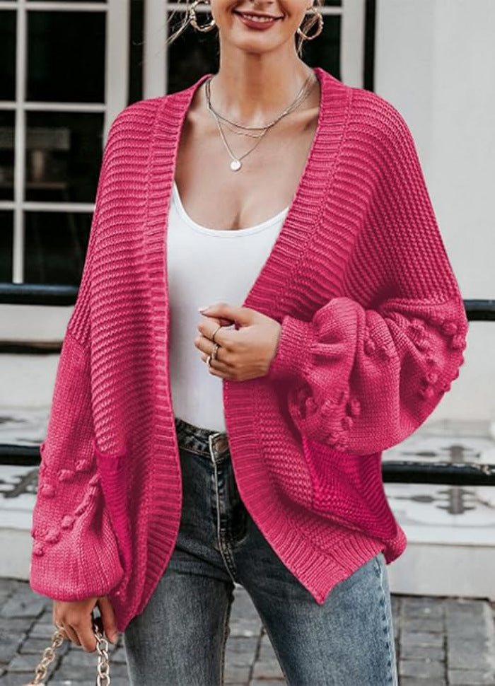Damen Grobstrick-Cardigan mit voluminösen Puffärmeln und strukturierter Oberfläche Drune