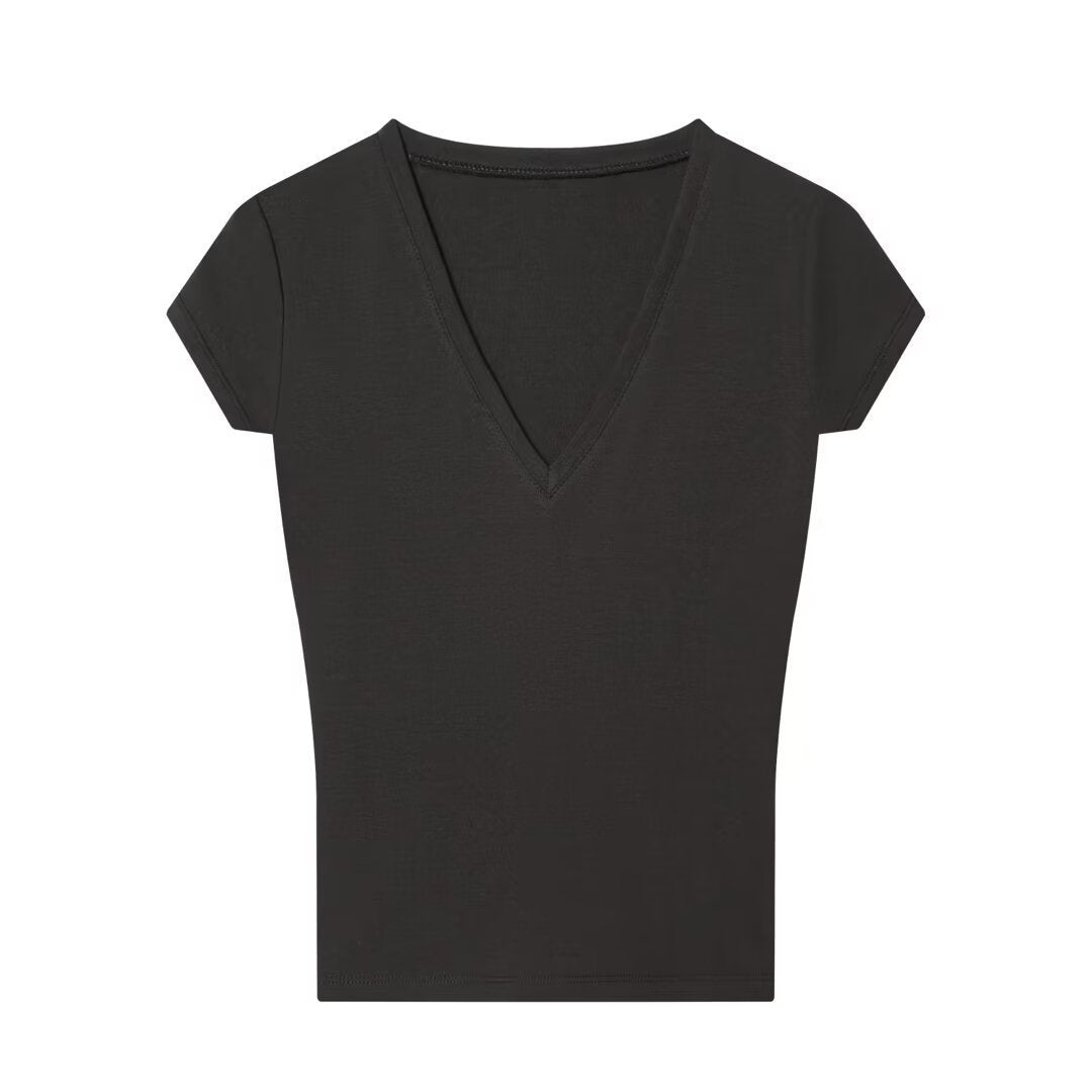 Damen V-Ausschnitt T-Shirt aus hochwertiger Baumwolle Drune