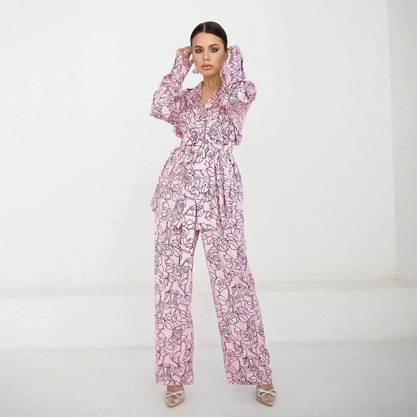 Damen modisches Blazer-Set mit floralen Akzenten Drune