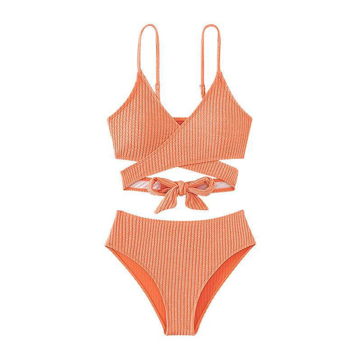 Damen Hochgeschnittener Ripp-Bikini mit elegantem Cross-Design Drune