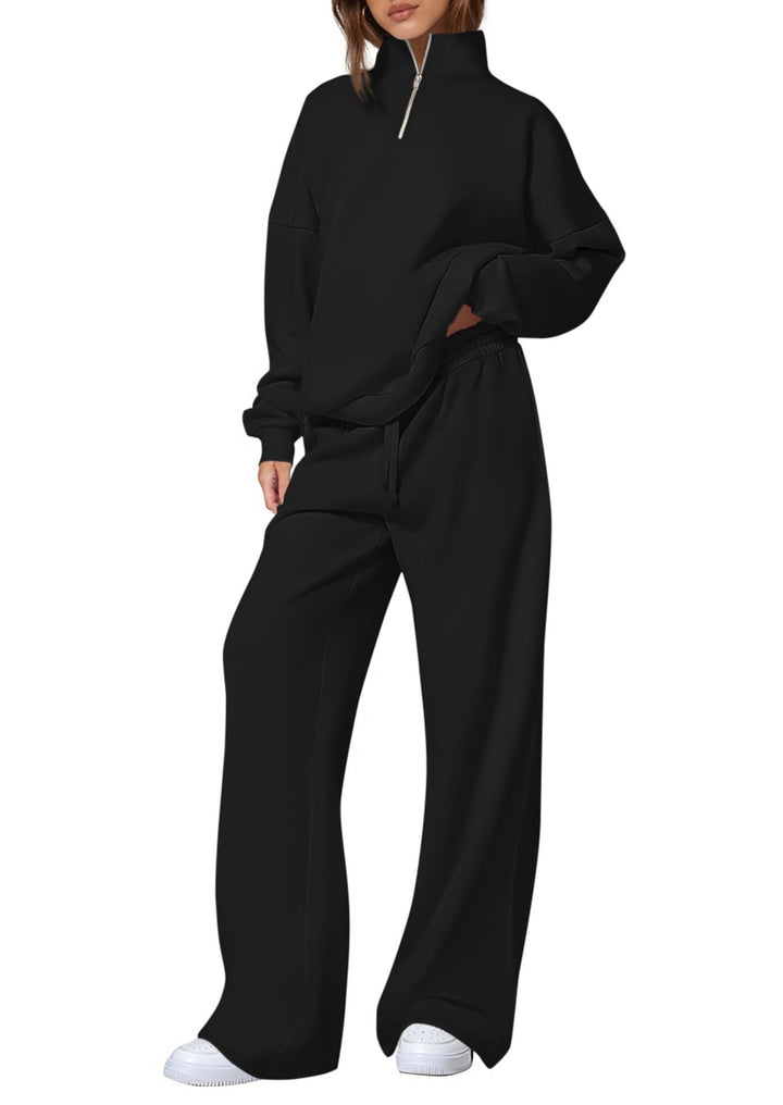 Damen nan oversized Jogginganzug mit Stehkragen halbem Reißverschluss und weitem Bein Drune