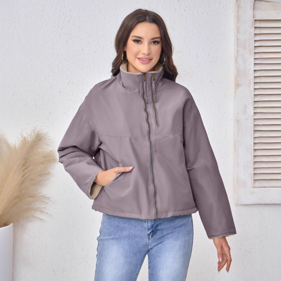Damen Leichte gefütterte Übergangsjacke mit Stehkragen und Teddyfutter Drune