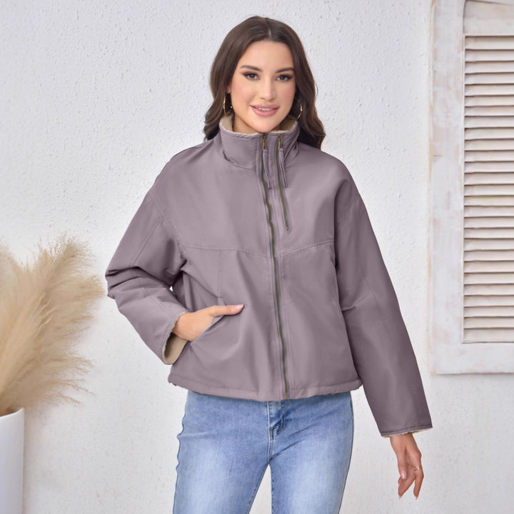 Damen Leichte gefütterte Übergangsjacke mit Stehkragen und Teddyfutter Drune