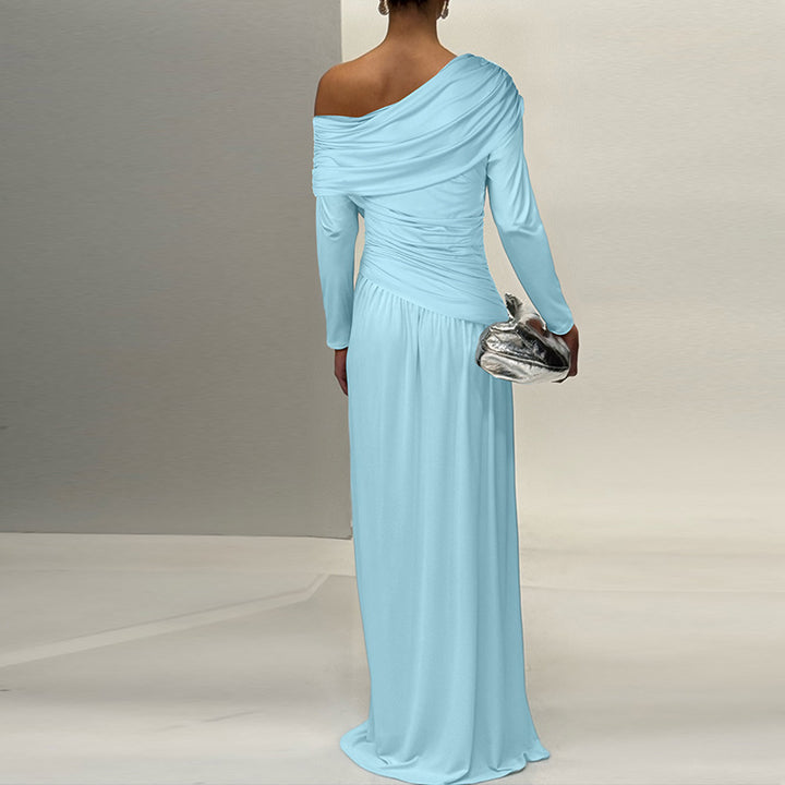Damen elegantes Wickel-Maxi-Kleid mit asymmetrischem Schnitt Drune