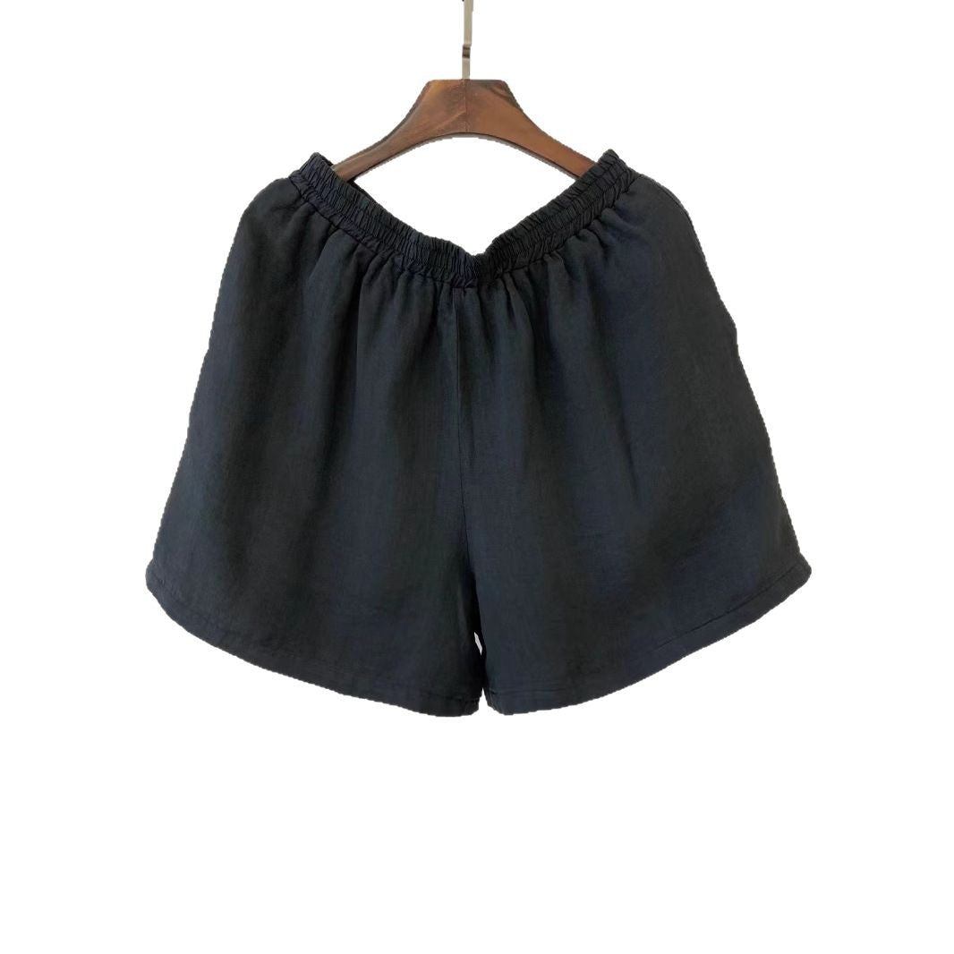 Damen Leichte Hoch-taillierte Leinen Shorts Drune