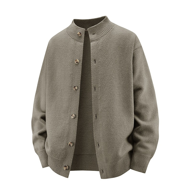 Herren Grobstrick-Cardigan mit Stehkragen, durchgehender Knopfleiste & gerippten Abschlüssen Drune