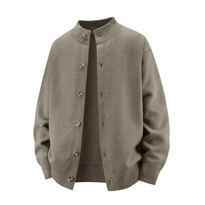 Herren Grobstrick-Cardigan mit Stehkragen, durchgehender Knopfleiste & gerippten Abschlüssen Drune