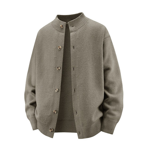 Herren Grobstrick-Cardigan mit Stehkragen, durchgehender Knopfleiste & gerippten Abschlüssen Drune