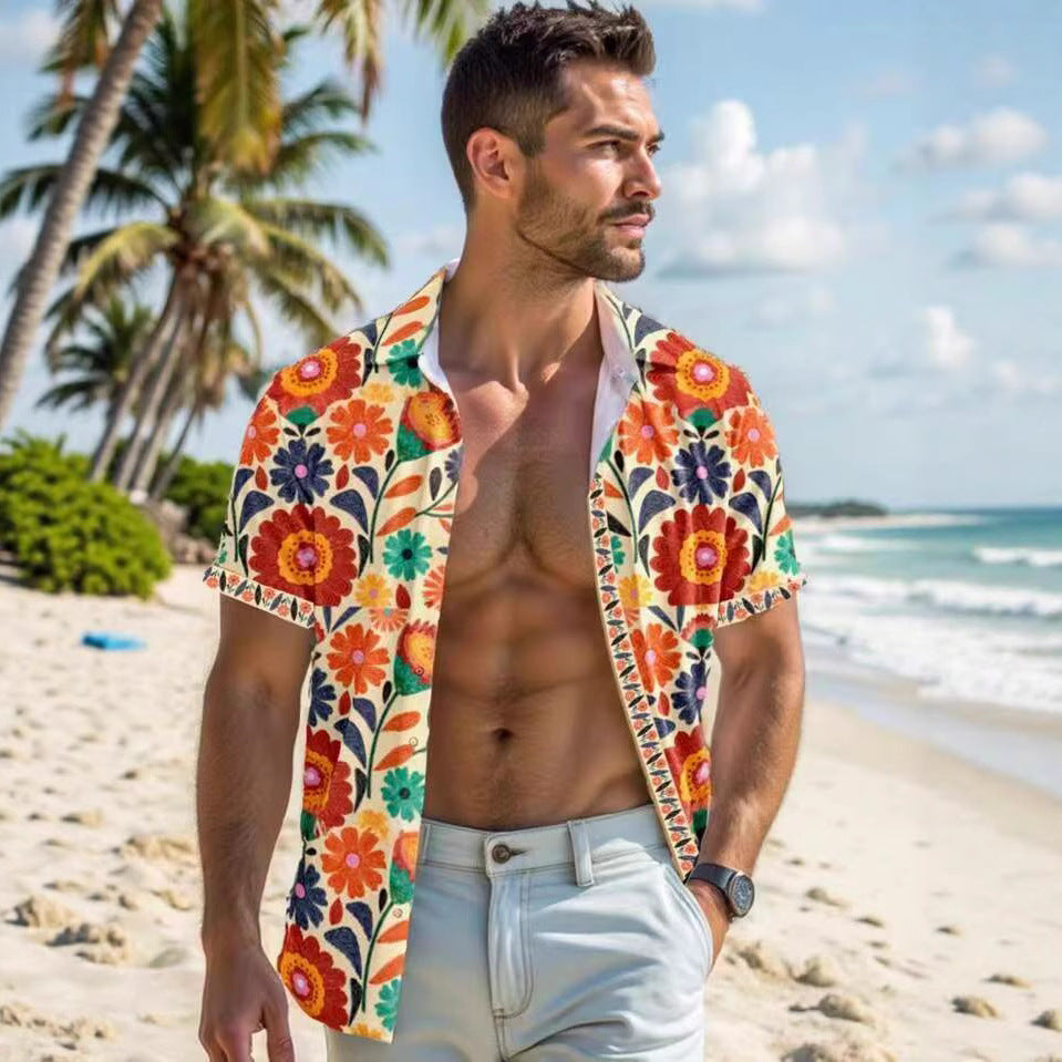 Herren Kurzarmhemd mit kunstvollem Blumenmuster Drune
