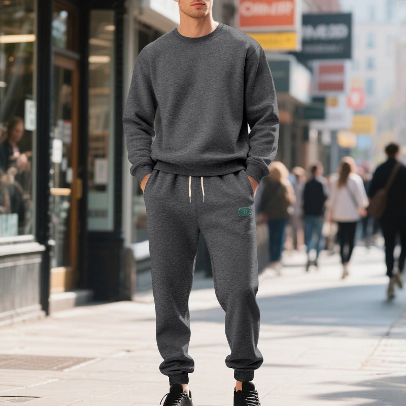 Herren lässiger Freizeitanzug mit weichem Fleece und elastischem Bund Drune