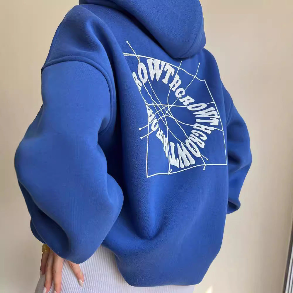 Damen Oversize Kapuzenpullover mit Grafikprint auf dem Rücken Drune