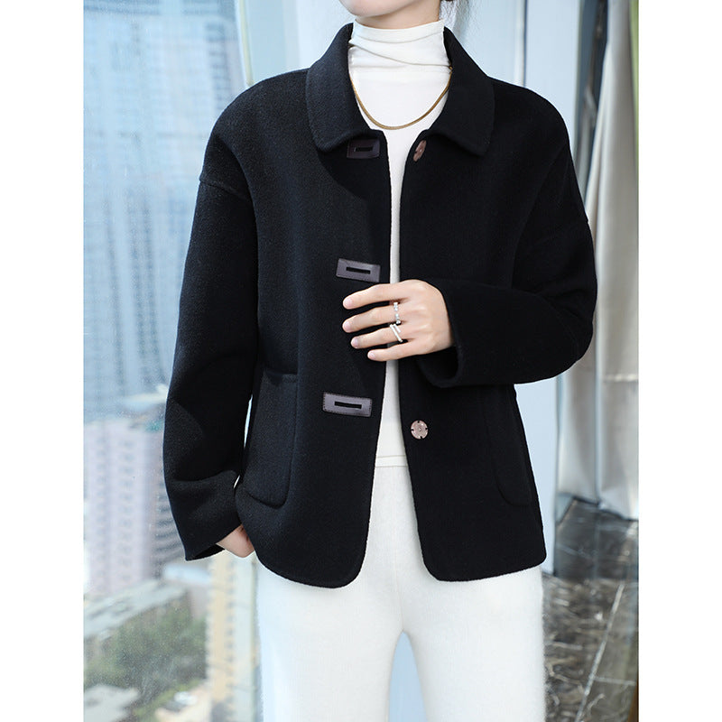 Damen Kurzmantel aus Wollmix mit Hemdkragen, kastiger Silhouette und Eingrifftaschen Drune