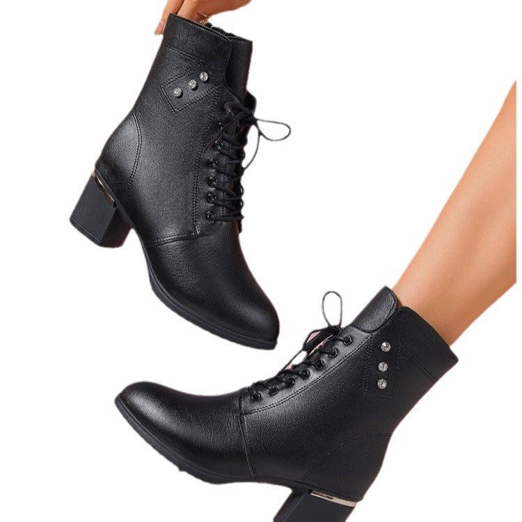 Damen Schnürstiefeletten mit modischer Schnallenverzierung und rutschfester Sohle Drune
