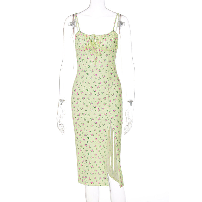 Damen Midi-Kleid mit floralem Muster und raffiniertem Schlitz Drune