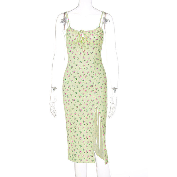Damen Midi-Kleid mit floralem Muster und raffiniertem Schlitz Drune